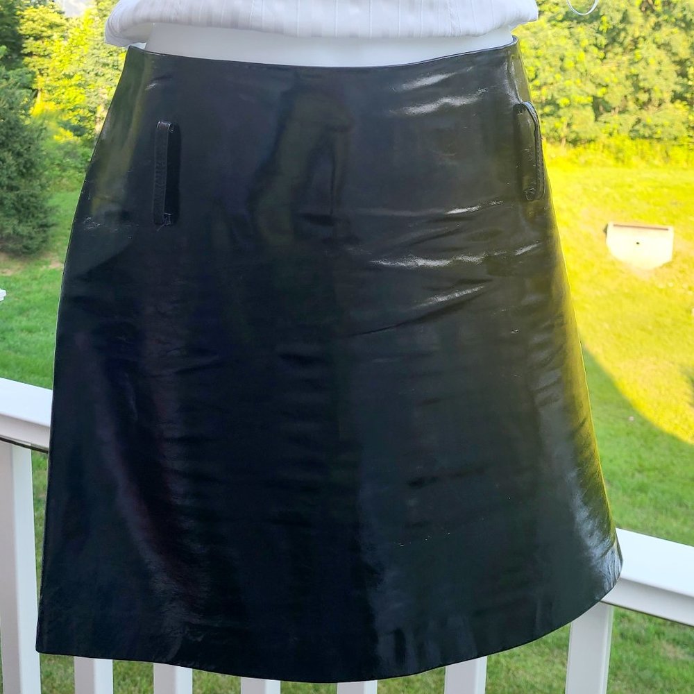 Vintage Caché patent-shiny leather lined mini skirt - black - size 8 New $148